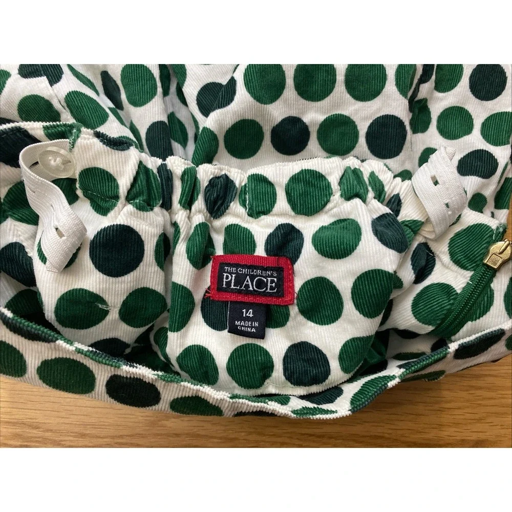 Childrens‎ Place Girls Size 14 White Green Polka Dot Skirt Tulle Lined Party Adj